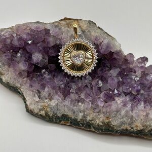 Gold Tone Circle Pendant with gorgeous Rhinestone Heart